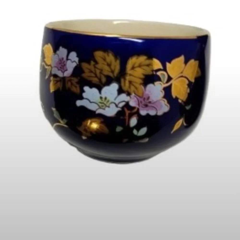 Vintage Japanese Yokode Kyusu Tea Set Cobalt Blue Gold Leaf Porcelain